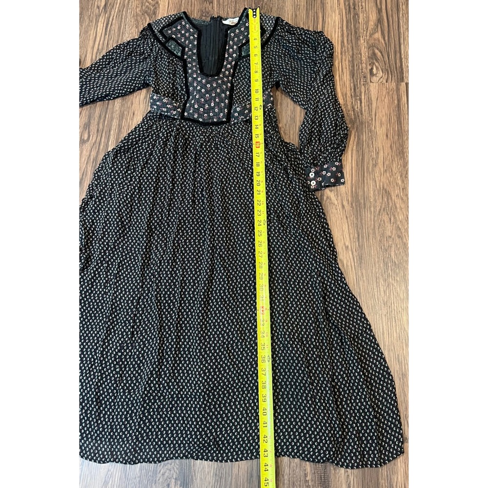Sea New York Quilted Bib Floral Midi Dress Black Velvet Trim Long Sleeve Small - Picture 3 of 8